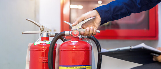 Engineer checking Industrial fire control system,Fire Alarm controller, Fire notifier, Anti...