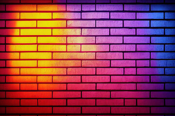 3d illustration neon brick wall with blue and purple highlights.