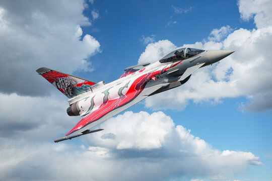 Zeltweg, Austria - September 3, 2022: AIRPOWER22 -  Austrian Air Force, EUROFIGHTER TYPHOON, Austrian Tigers livery.