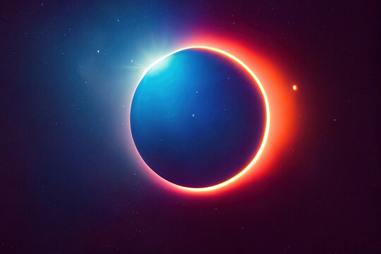 3d illustration of sun ring lens flare effect around unknown planet