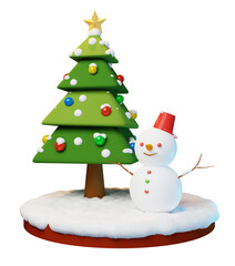 3D素材_クリスマスツリーと雪だるま