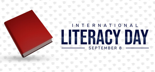 International Literacy Day background with 3D Rendered Book and Typography. Literacy day concept wallpaper design