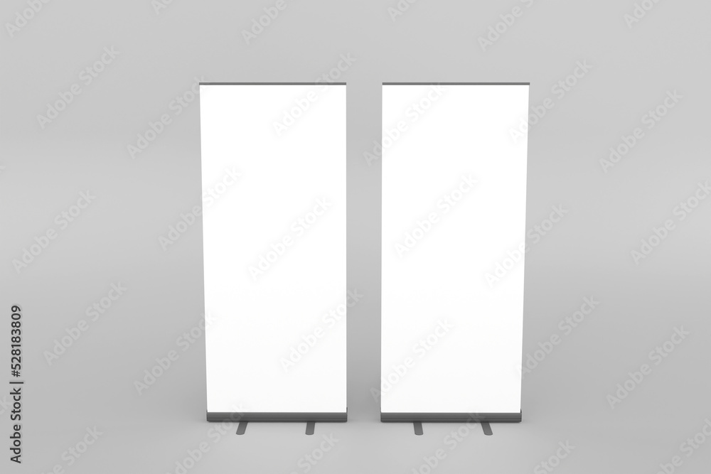 Canvas Prints blank white roll-up banner display mockup, isolated, 3d rendering for presentation your design.