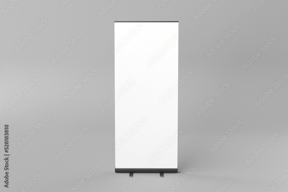 Wall mural Blank white roll-up banner display mockup, isolated, 3d rendering