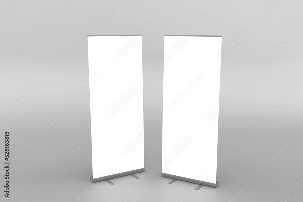 Canvas Prints blank white roll-up banner display mockup, isolated, 3d rendering for presentation your design.