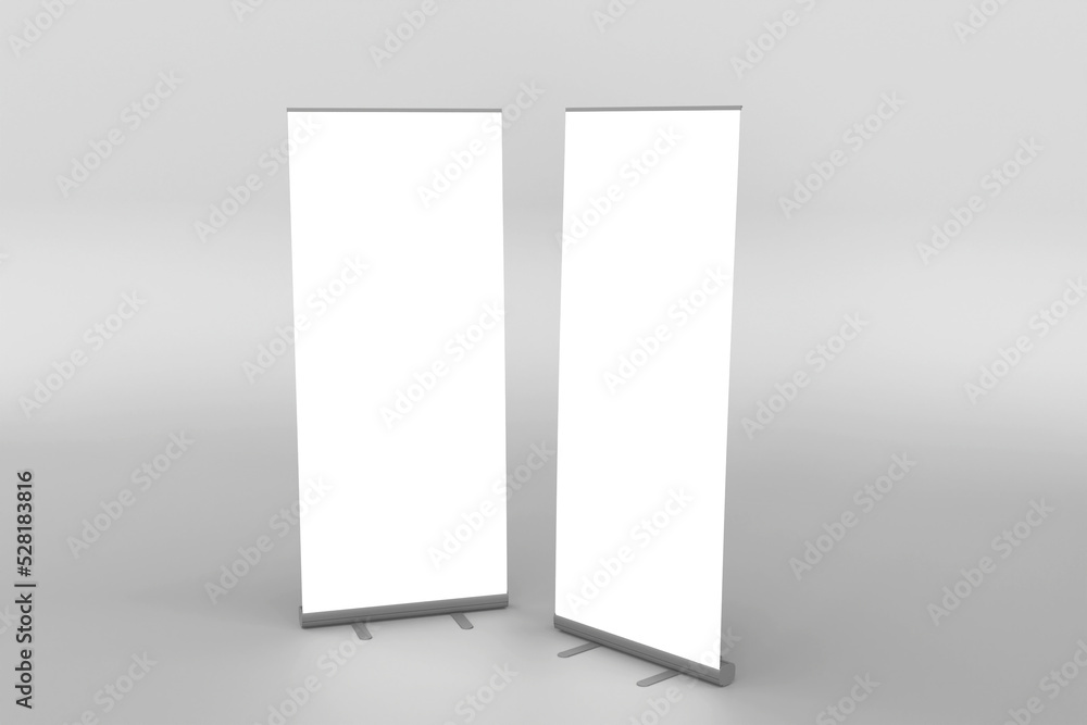 Canvas Prints blank white roll-up banner display mockup, isolated, 3d rendering for presentation your design.