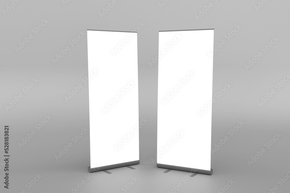 Canvas Prints blank white roll-up banner display mockup, isolated, 3d rendering for presentation your design.