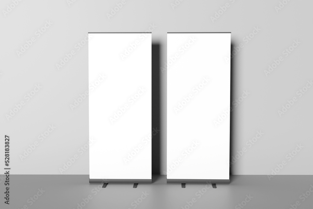 Canvas Prints blank white roll-up banner display mockup, isolated, 3d rendering for presentation your design.