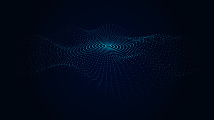 Vector futuristic dark background. The wave effect of a web of blue dots. Big data. Illustration of technologies and artificial intelligence. The effect of particle oscillation.