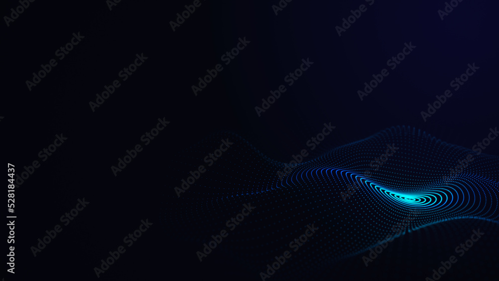 Poster futuristic dark background. the ripple effect of a web of blue dots. big data. illustration of techn