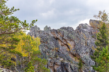 Inzer teeth (Inzer rocks) near the Tirlyansky village. Russia, South Ural, Bashkortostan Republic, Beloretsky region.