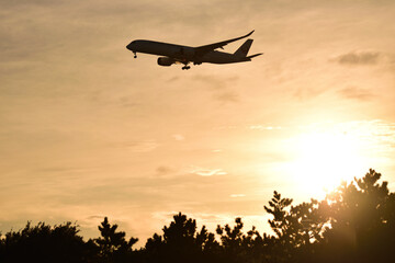 夕日と飛行機