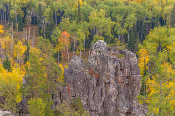 Inzer teeth (Inzer rocks) near the Tirlyansky village. Russia, South Ural, Bashkortostan Republic, Beloretsky region.