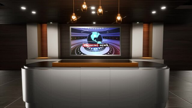News TV Studio Set - Virtual Green Screen Background Loop motion footage, A green screen static image is included for easy editing	