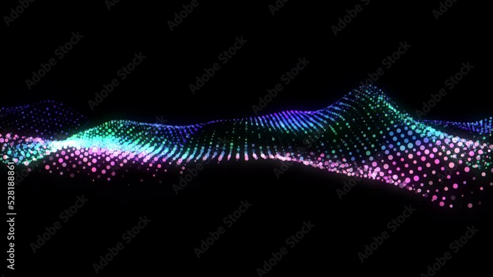 Aufkleber 4k 60 fps. dots wave. abstract background. neon light. particle effects. isolated on black backdrop.