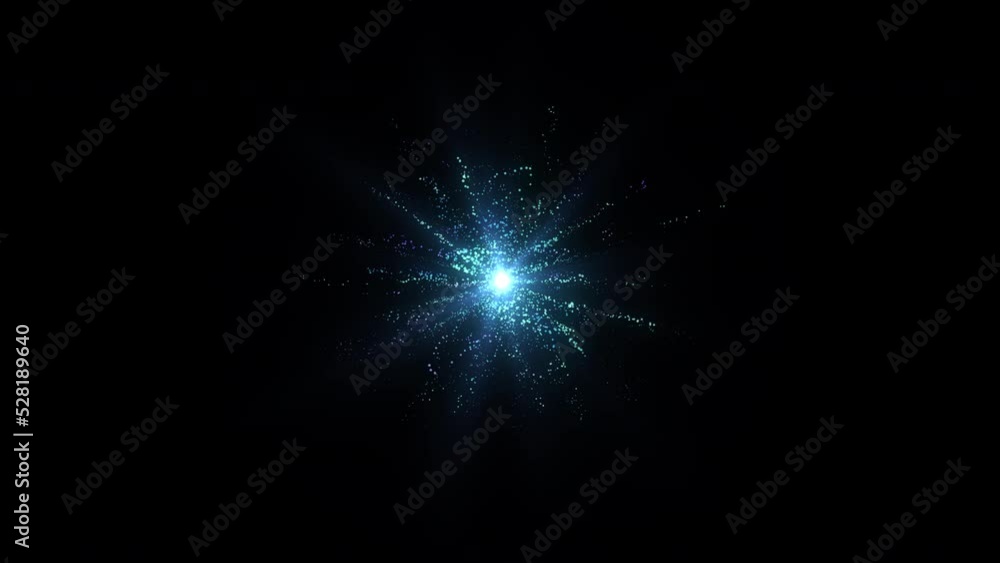 Poster explosion effect. seamless loop. neon dotts particles. isolated on black. abstract background. 4k fo
