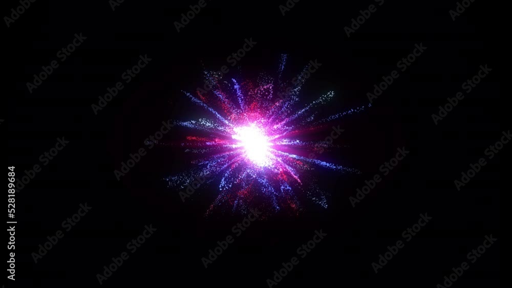 Aufkleber explosion effect. seamless loop. neon dotts particles. isolated on black. abstract background. 4k fo