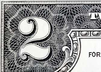 Part of the U.S. two dollar bill., isolated. Part of US money for financial, economic and business...