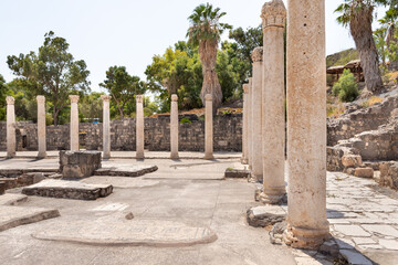 Fototapeta premium Partially restored ruins of one of the cities of the Decapolis - the ancient Hellenistic city of Scythopolis near Beit Shean city in northern Israel