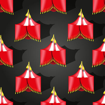 Seamless pattern  with a circus tent. Beautiful background with a circus tent. Vector illustration with a circus. The concept of the opening of the circus season. 