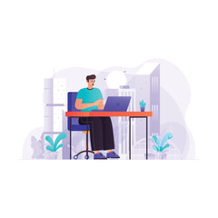 Businessman Working On Laptop Illustration Concept