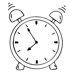 Alarm Clock Vector icon . A hand-drawn doodle. back to school, education
