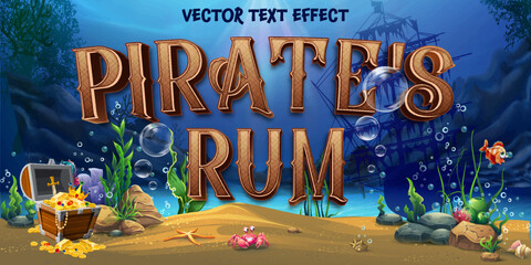 Fototapeta na wymiar Pirate's Rum editable vector text effect