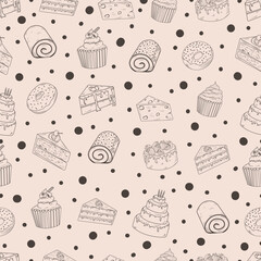 seamless pattern line art cake food. cake pattern illustration.
