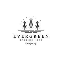 pine tree with line art style logo design