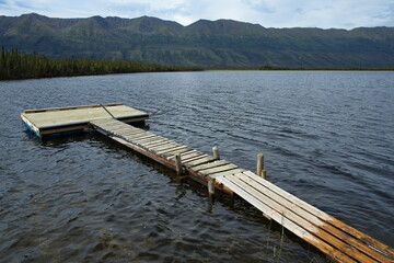 Wooden bridge at Pickhandle Lake in Yukon,Canada,North America
