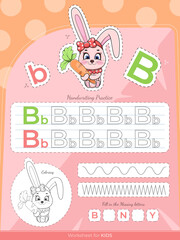 The education worksheet for kids with a bunny and letters