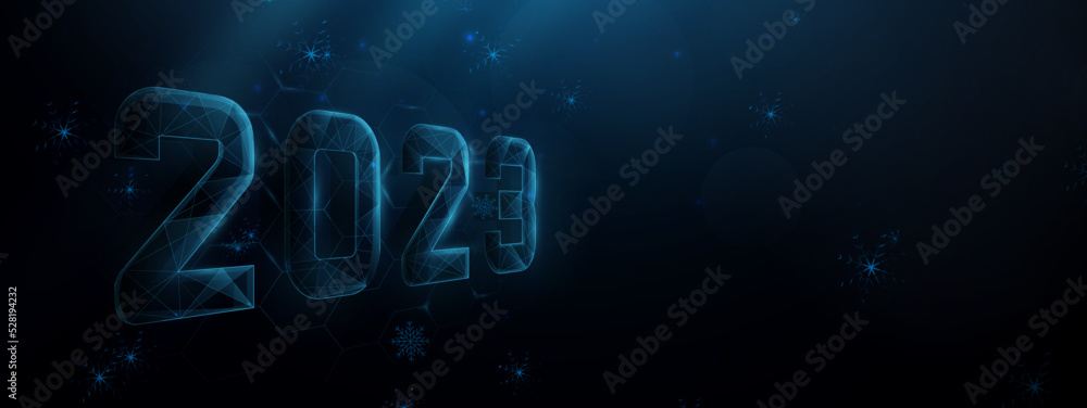 Poster 2023 happy new year made from a low polygon model. vector illustration
