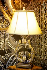 A beautiful floor lamp with a lampshade as a decoration for interior design.