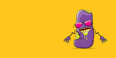 Obraz premium vector funny cartoon spooky violet zombie potato character isolated on orange background. Zombie potato vector concept halloween background and label. Dead monster vegetable funky character