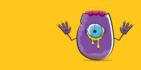 vector funny cartoon spooky violet zombie potato character isolated on orange background. Zombie potato vector concept halloween background and label. Dead monster vegetable funky character