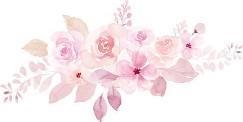 Pink Rose Watercolor Bouquet