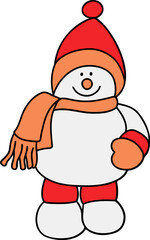 Cute Christmas Snowman,  Digital paint illustration