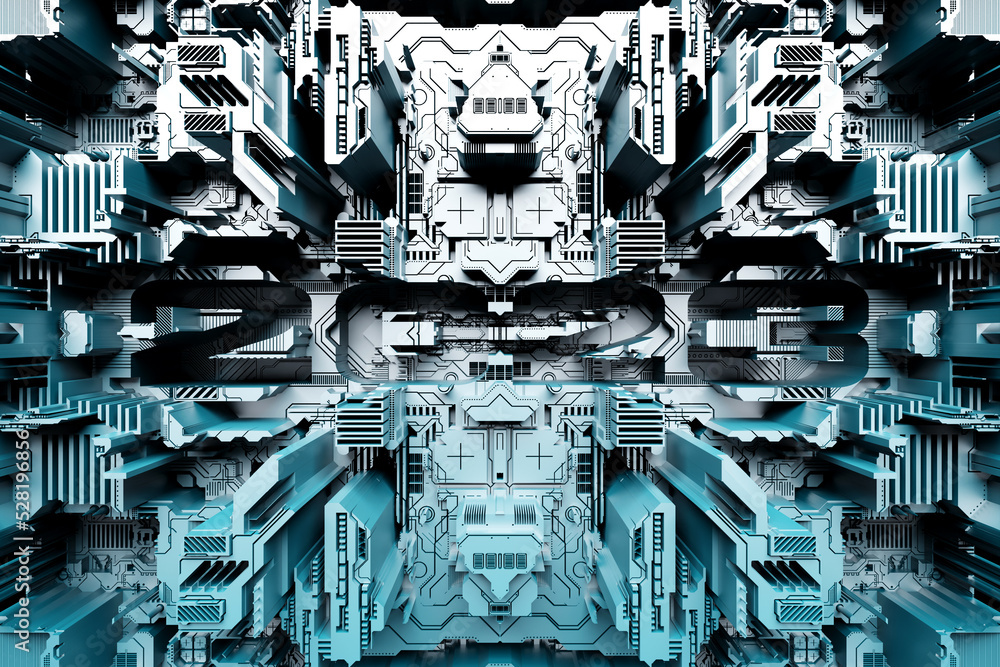 Poster 3d illustration abstract geometric tech pattern with futuristic tech postcard with the year 2023. gr