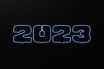 3d illustration of  inscription  2023 from   white neon tubes ,  lines. Illustration of the symbol of the new year. Geometry  background