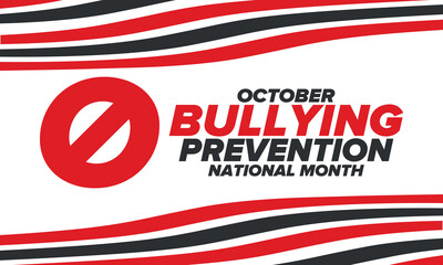 Obraz premium National Bullying Prevention Month in October. Stop bullying. Annual nationwide campaign to keep all youth safe from bullying. Orange color. Poster, card, banner, background. Vector illustration