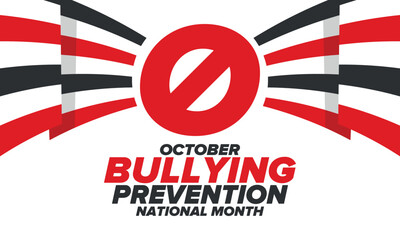 National Bullying Prevention Month in October. Stop bullying. Annual nationwide campaign to keep all youth safe from bullying. Orange color. Poster, card, banner, background. Vector illustration