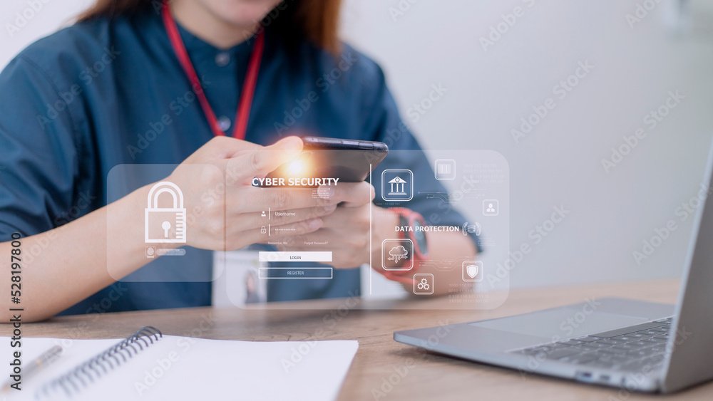 Poster cybersecurity concept, user privacy security and encryption, secure internet access future technolog