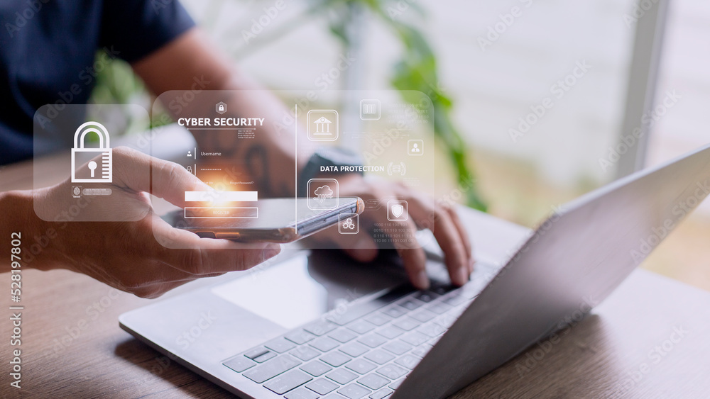 Poster cybersecurity concept, user privacy security and encryption, secure internet access future technolog
