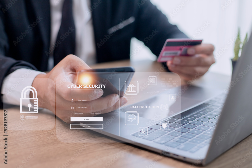 Poster cybersecurity concept, user privacy security and encryption, secure internet access future technolog