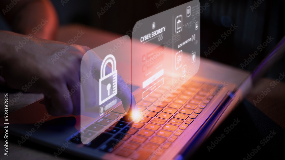 Poster cybersecurity concept, user privacy security and encryption, secure internet access future technolog