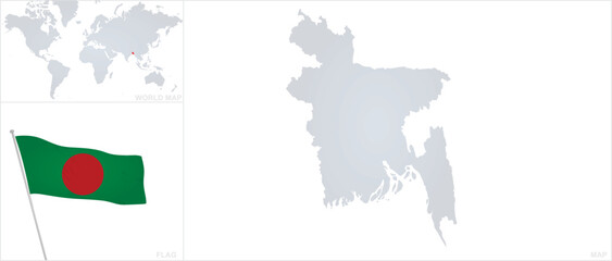 Bangladesh map and flag. vector