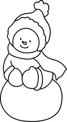 Cute Christmas Snowman,  Digital paint illustration, Outline design