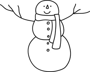 Cute Christmas Snowman,  Digital paint illustration, Outline design