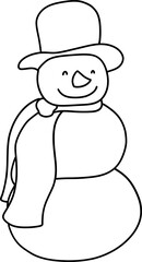 Cute Christmas Snowman,  Digital paint illustration, Outline design