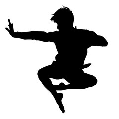 Martial arts person a jumping silhouette 